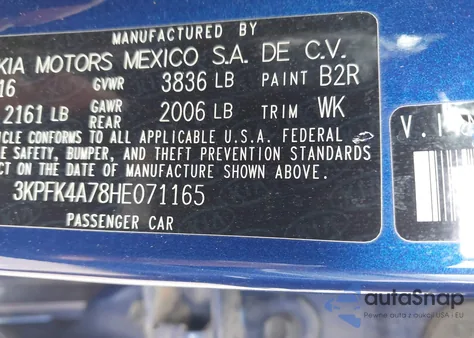 2017 Kia Forte Lx from USA, damaged, VIN 3KPFK4A78HE071165